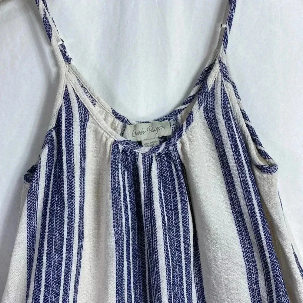 Charlie Paige Blue & Cream Stripe Large Jumper. Wide Legs & Adjustable Straps. - Picture 3 of 13